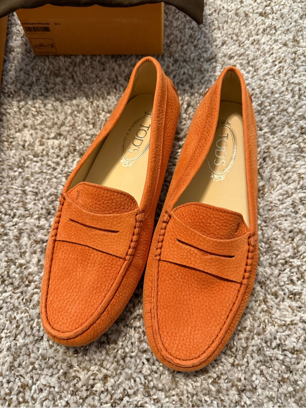 Tod's Orange Suede Penny Loafers